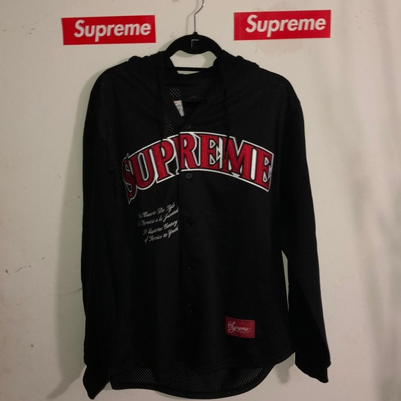 supreme mesh hooded baseball jersey